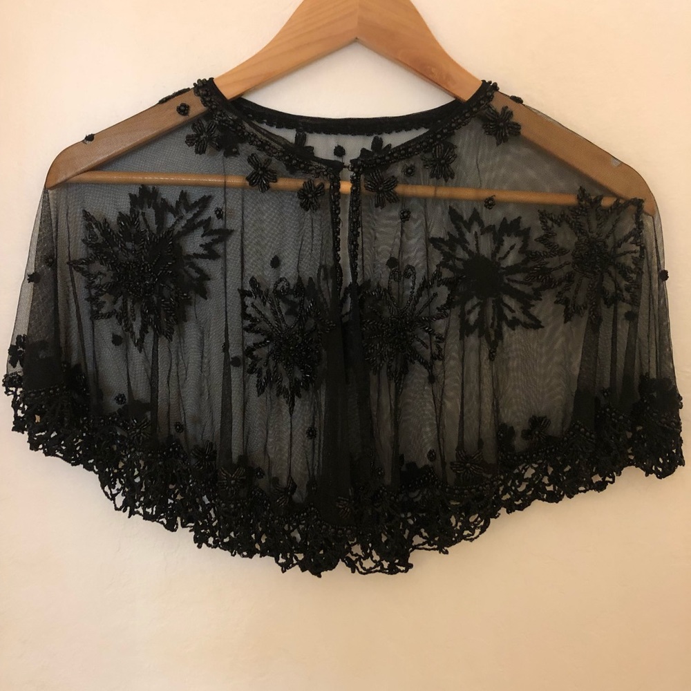 Black beaded sheer shall cape